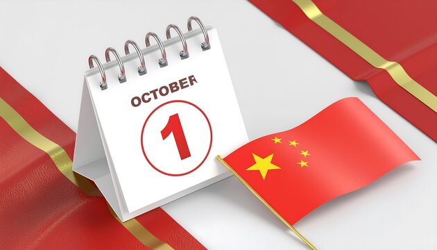 China National Day Celebration with Flag and October 1 Calendar