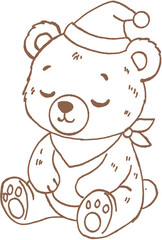Sleeping bear cub wearing hat and scarf, sitting peacefully with closed eyes and calm expression © jenjira