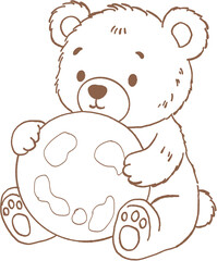 Fototapeta premium Cute bear holding cookie with chocolate chips, adorable animal character with soft fur and round ears, playful and sweet