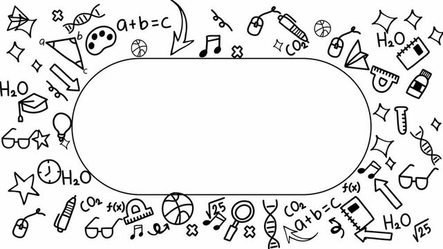 doodle Education animation  with school tools, with rectangle rounded at the center 4k video in white background