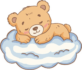 Sleeping bear cub resting on soft cloud with peaceful expression and gentle blush on cheeks © jenjira