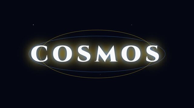 Cosmos title animation with glowing elliptical rings and cinematic space 4k background, for science and, astronomy projects
