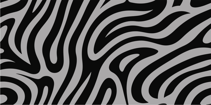 Abstract Grey and Black Seamless Pattern with Wavy Organic Fluid Lines Zebra Stripe Texture Background Vector Illustration