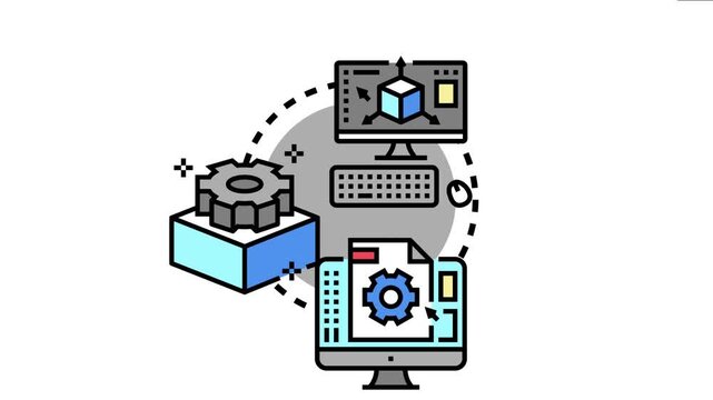 Digital screens displaying 3d modeling interfaces and a gear component illustrate the process of creating virtual models and their visual rendering in design software