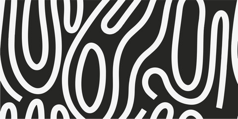 Fototapeta premium Abstract Minimalist Wavy Line Pattern on Black Background Hand Drawn Organic Doodle Vector Art
