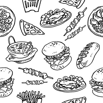 seamless pattern on transparent background - pencil sketch - food 1