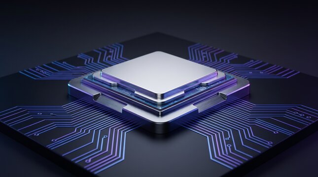 Modern cpu chip on circuit board background
