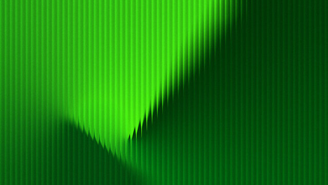Green Abstract Gradient Background with Glowing Vertical Lines, Layered Flowing Waves, Neon Lime Ribbed Texture and Deep Emerald Light for Posters, Covers, Wallpapers and Digital Design