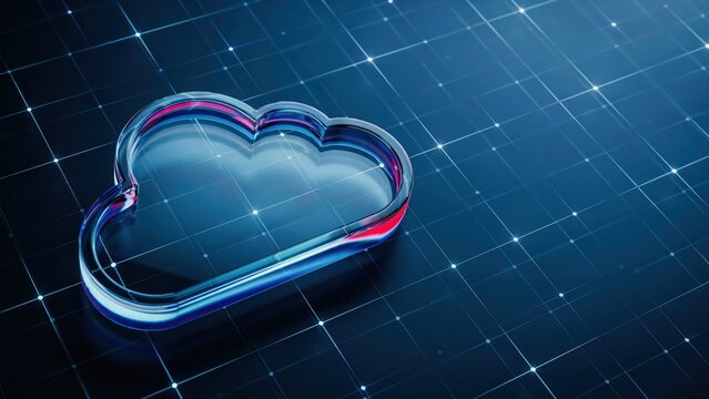 Digital cloud computing infrastructure concept with glowing data network grid computing technology infrastructur