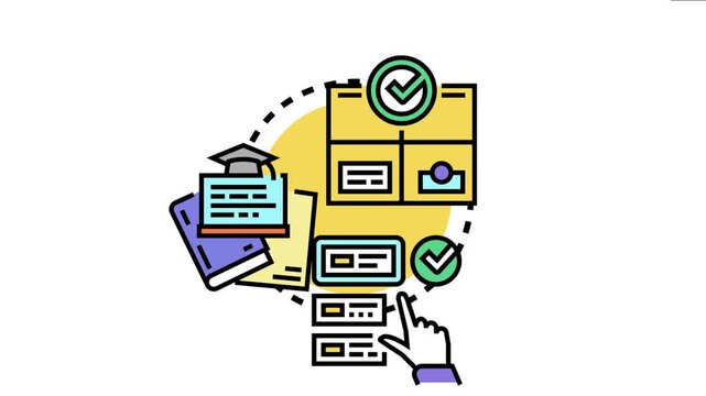 Hand selecting documents for an academic accreditation process, symbolizing certified learning and recognized educational standards with a check mark seal