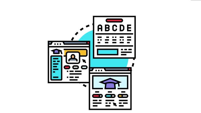 Academic achievement concept showing a test paper, student profile, and graduation cap, symbolizing success in education, online learning, assessment, and academic records on digital platforms