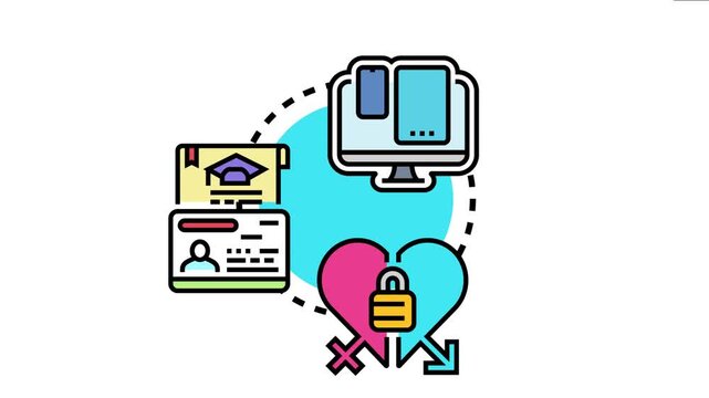 Icon representing academic compatibility, connecting online education and digital learning resources with student qualifications and personal relationship matching, symbolizing a balanced lifestyle