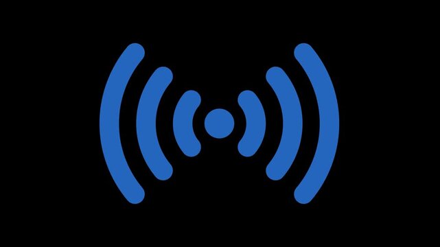 Abstract blue signal waves emanating from a central point on a black background.