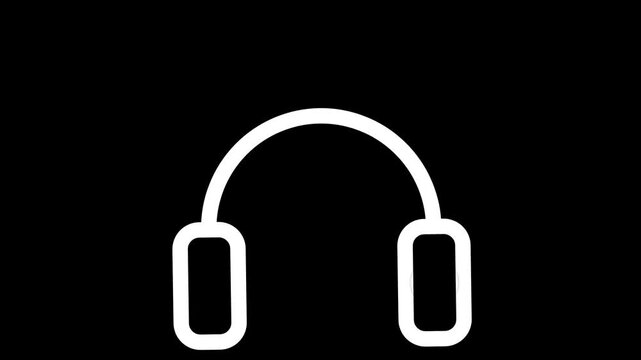 Minimalist white headphones icon on a black background.