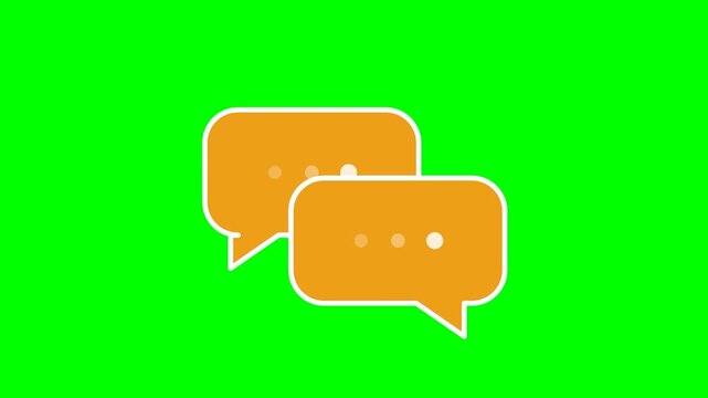 Orange Chat Bubbles Icon on Green Screen Background.