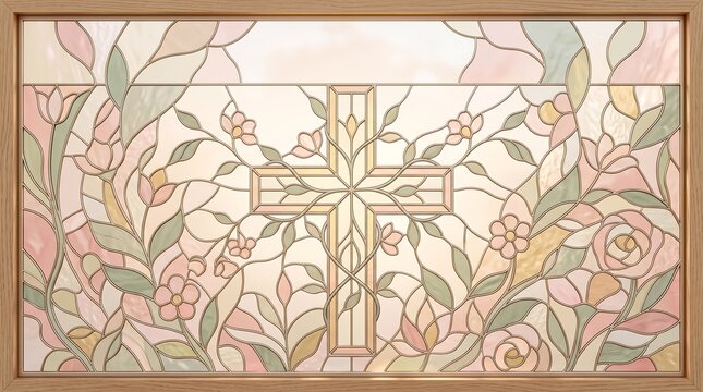 Vintage floral cross stained glass art with pastel colors