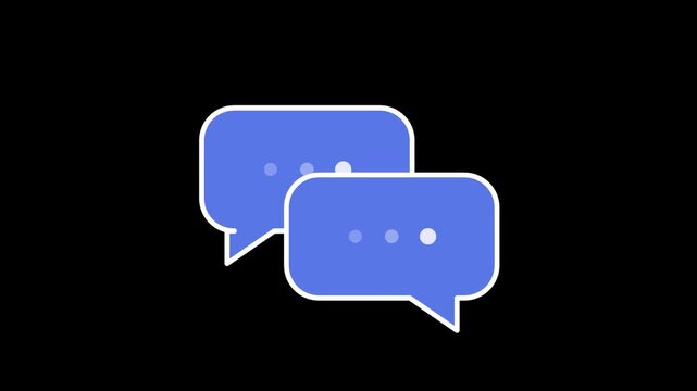 Two blue chat bubbles with three dots inside on a black background.
