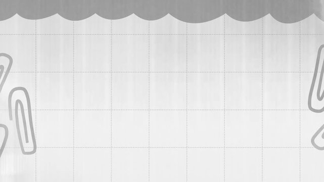 Cute grey grid video background loop with paperclips and scalloped curtain border