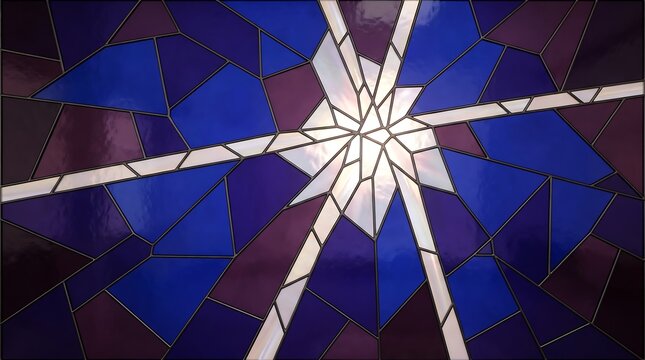 Colorful abstract geometric mosaic pattern with blue and purple triangles and white lines