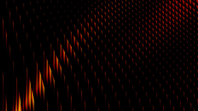 Abstract geometric pattern with glowing orange vertical rectangles on dark background digital art backdrop with rectangular shapes arranged displays rhythmic array arranged repeating grid PNG