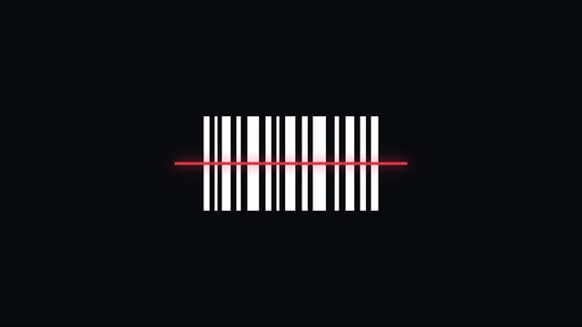 Digital barcode scanning animation with red laser line for retail and inventory management 4k scanner