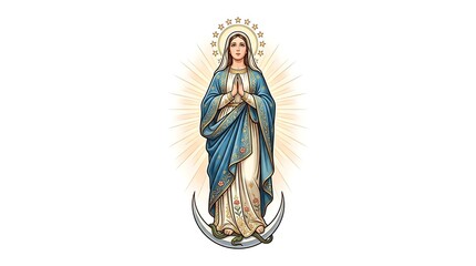 Fototapeta premium Virgin Mary and Jesus Statue Religious Sculpture in Marble Stone, Sacred Madonna Figure and Holy Christian Artwork in Ancient Church Architecture, Symbol of Faith and History