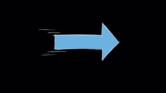 Hand drawn sketch of flying arrow pointer video frame isolated on transparent background alpha channel