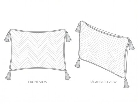 Mesh Net Decorative Cushion Pillow Flat Lay Technical Drawing Front and Perspective View Vector