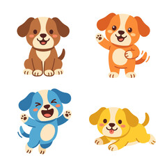 Fototapeta premium Flat vector illustration set of cute puppy dog pet animal characters
