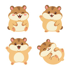 Fototapeta premium Flat vector illustration set of cute hamster characters standing and waving