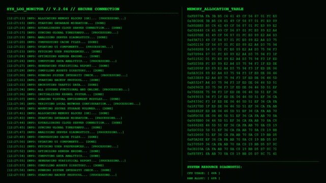 System Log Monitor Server Diagnostics Memory Allocation Animation.