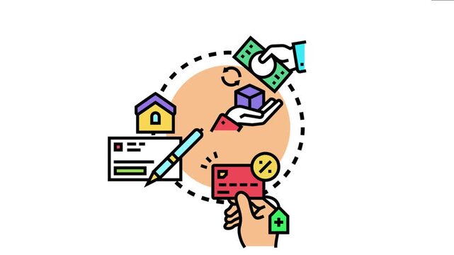 Financial transactions showing diverse acceptable payment methods including cash, credit card, bank checks, and concepts for property or service value exchange