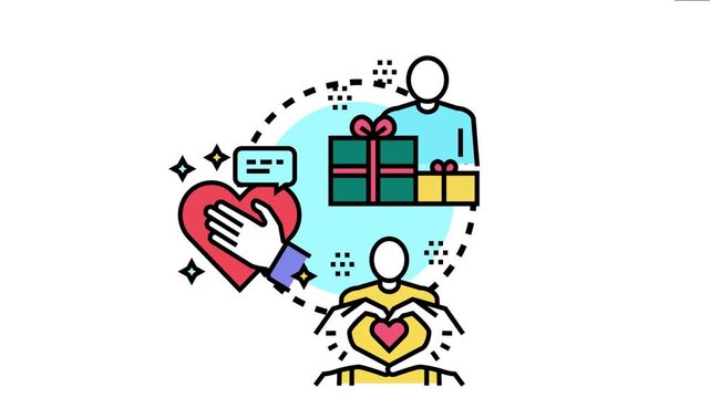 Person receiving gifts and compliments, acknowledging positive feedback, and expressing gratitude for appreciation in a line art creating a sense of affirmation
