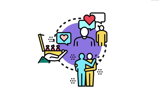 People engaging in social interaction, sharing positive emotions, and giving or receiving appreciation in various forms, including verbal affirmations, hugs, and small gifts