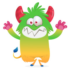 Fototapeta premium Cartoon Funny and Cute Monster creature with Scary Face Expression illustration for Halloween decoration or Package Design. Vector isolated on white 