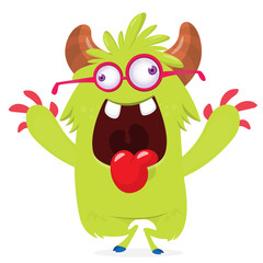 Fototapeta premium Cartoon Funny and Cute Monster creature with Scary Face Expression illustration for Halloween decoration or Package Design. Vector isolated on white 