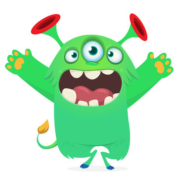 Cartoon Funny and Cute Monster creature with Scary Face Expression illustration for Halloween decoration or Package Design. Vector isolated on white 