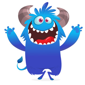 Cartoon Funny and Cute Monster creature with Scary Face Expression illustration for Halloween decoration or Package Design. Vector isolated on white 