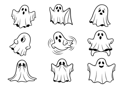 Collection of cartoon ghost icons for halloween