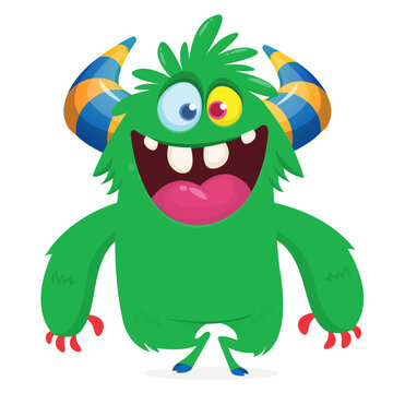 Cartoon Funny and Cute Monster creature with Scary Face Expression illustration for Halloween decoration or Package Design. Vector isolated on white 