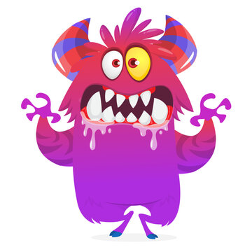 Cartoon Funny and Cute Monster creature with Scary Face Expression illustration for Halloween decoration or Package Design. Vector isolated on white 
