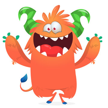 Cartoon Funny and Cute Monster creature with Scary Face Expression illustration for Halloween decoration or Package Design. Vector isolated on white 