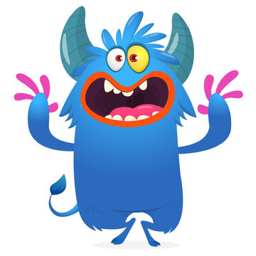 Cartoon Funny and Cute Monster creature with Scary Face Expression illustration for Halloween decoration or Package Design. Vector isolated on white 