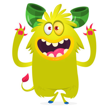 Cartoon Funny and Cute Monster creature with Scary Face Expression illustration for Halloween decoration or Package Design. Vector isolated on white 