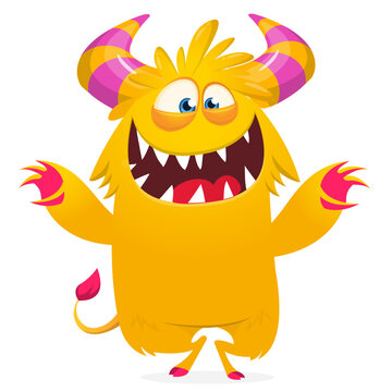 Cartoon Funny and Cute Monster creature with Scary Face Expression illustration for Halloween decoration or Package Design. Vector isolated on white 