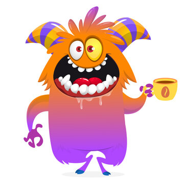 Cartoon Funny and Cute Monster creature with Scary Face Expression illustration for Halloween decoration or Package Design. Vector isolated on white 