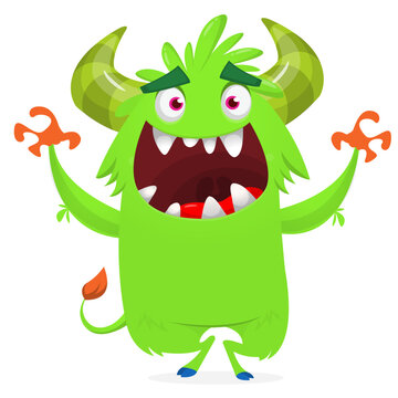 Cartoon Funny and Cute Monster creature with Scary Face Expression illustration for Halloween decoration or Package Design. Vector isolated on white 