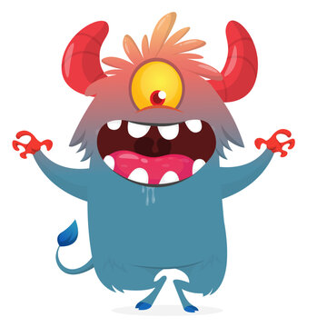 Cartoon Funny and Cute Monster creature with Scary Face Expression illustration for Halloween decoration or Package Design. Vector isolated on white 