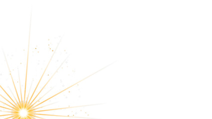 Fototapeta premium Golden sunburst light flare on white background, glowing starburst effect with sparkles, elegant sun beam rays for overlay