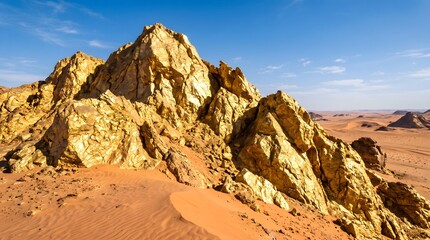 Obraz premium Massive golden rock formation in a vast desert landscape